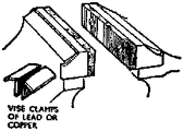 Fig. 11 - Another example of vise clamps used to protect work from vise jaws. The fiber-faced steel vise clamps of this type are held to the vise jaws by means of steel lugs that bend round the jaws.