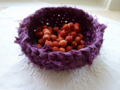 Three-dimensional (3D) crocheted bowl using recycled satin pillow