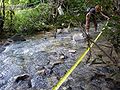 Measure a distance down the stream for a flow path.