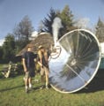 Solar Satellite Cooker: The parabolic shape focuses the sunlight on a single point. Example project: Papasan chair solar cooker