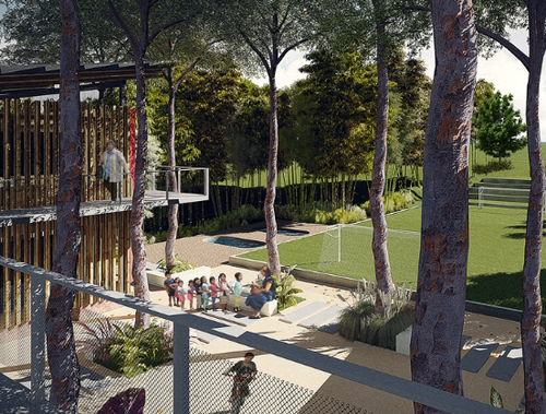 Sports field view from second floor